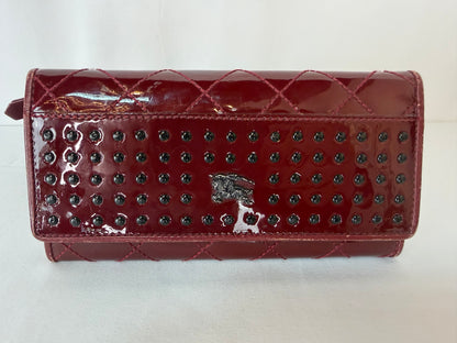 Burberry Red Patent Leather Quilted Studded Long Wallet