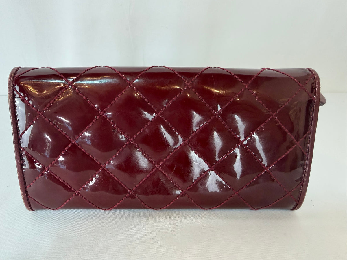 Burberry Red Patent Leather Quilted Studded Long Wallet