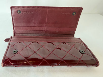 Burberry Red Patent Leather Quilted Studded Long Wallet