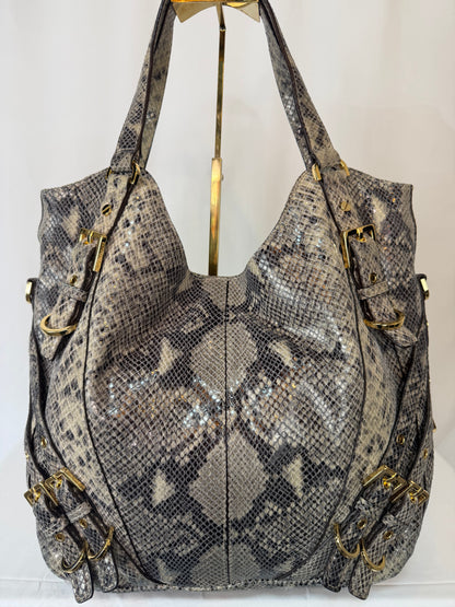 Michael Kors Grey Snakeskin Large Shoulder Bag w/ Gold Hardware