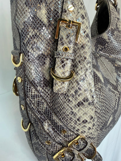 Michael Kors Grey Snakeskin Large Shoulder Bag w/ Gold Hardware