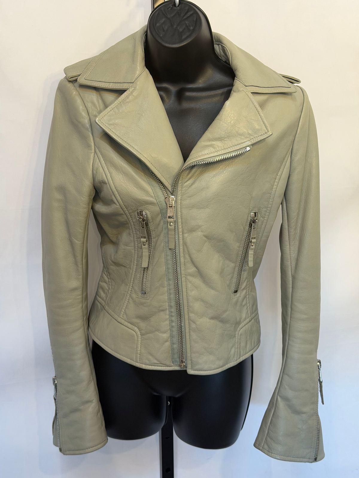 Balenciaga Leather Grey Moto Zip Up Jacket