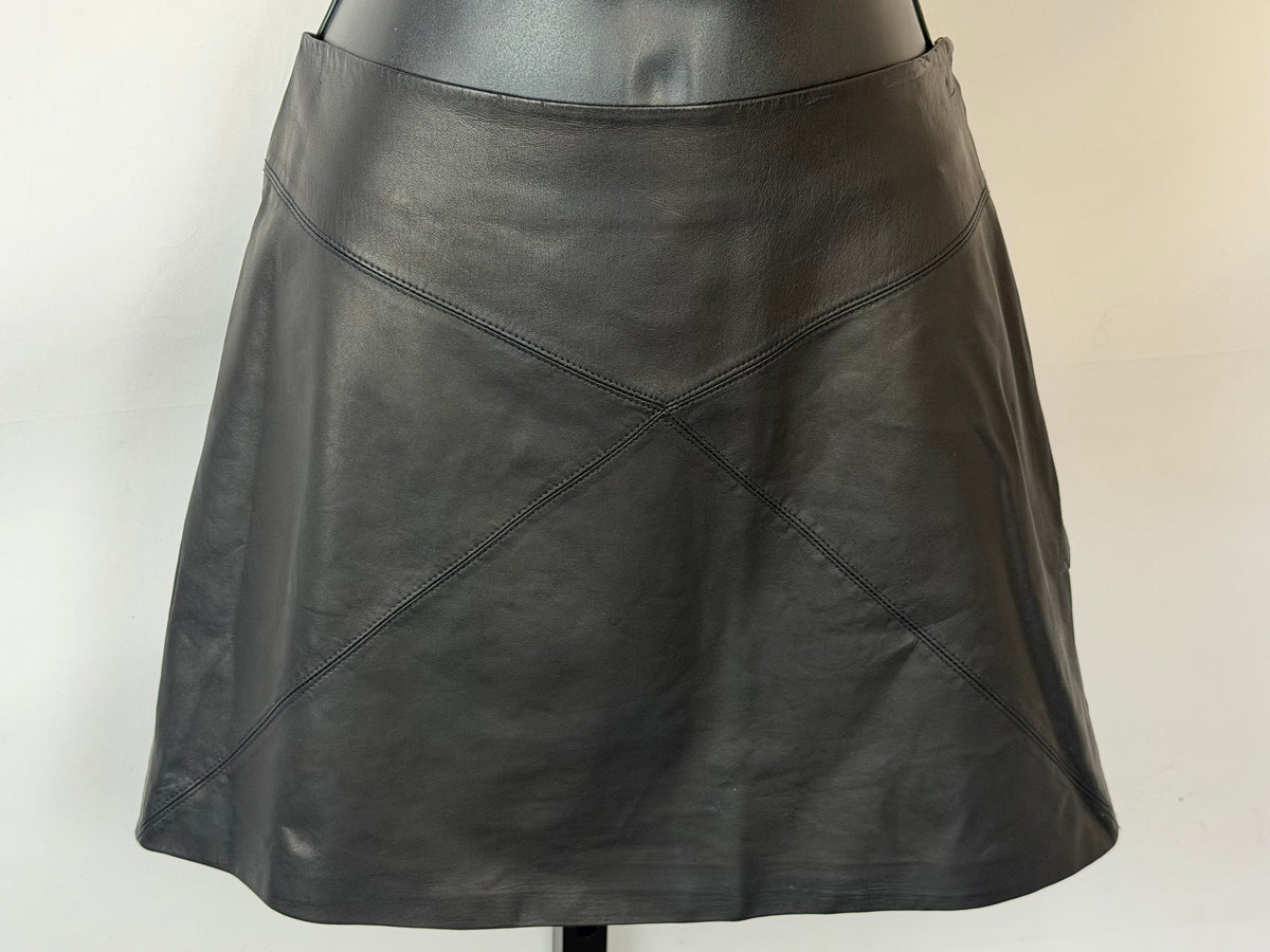 RTA Black Lambskin Leather Mini Skirt