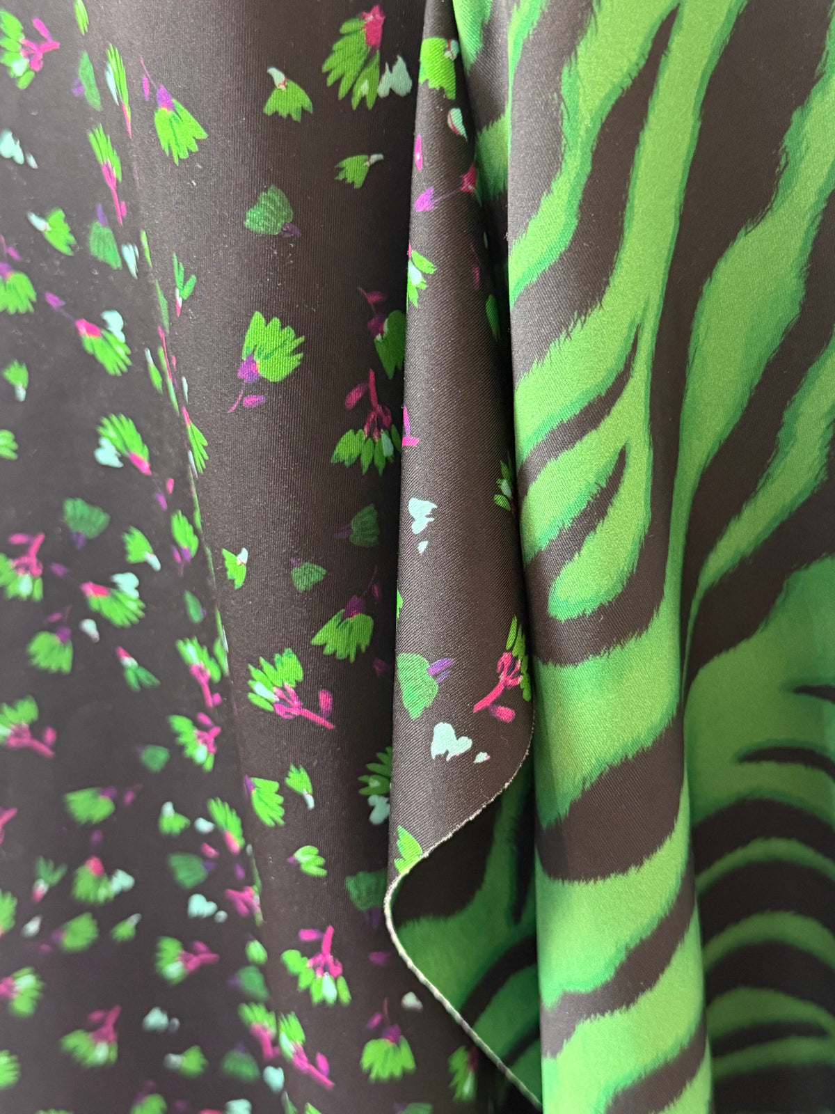 Dorothee Schumacher Black & Green Floral & Green Zebra Print Midi Skirt