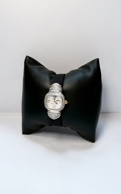 David Yurman Vintage Two Toned Diamond Watch on Black Canvas Strap