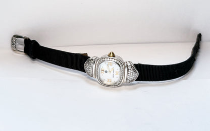 David Yurman Vintage Two Toned Diamond Watch on Black Canvas Strap