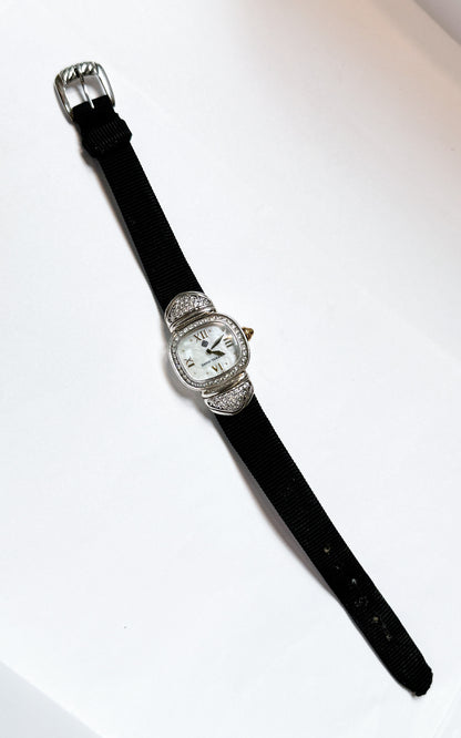 David Yurman Vintage Two Toned Diamond Watch on Black Canvas Strap