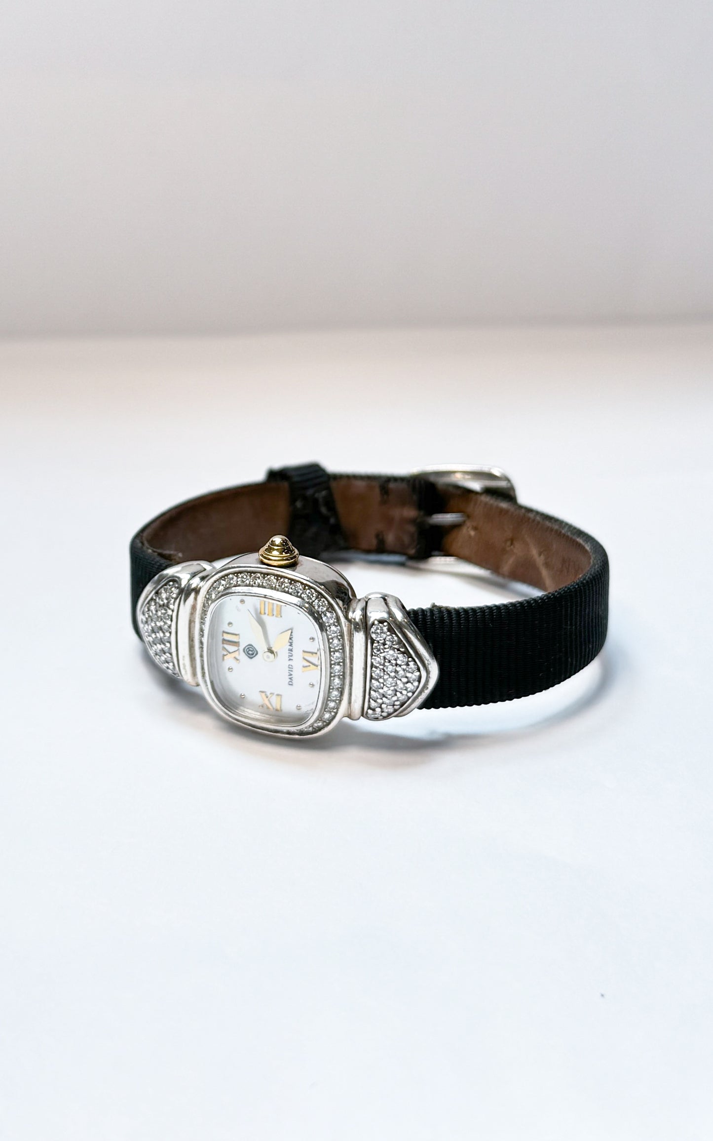 David Yurman Vintage Two Toned Diamond Watch on Black Canvas Strap