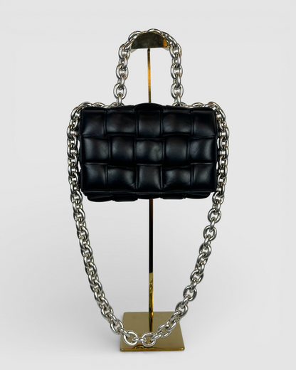 Bottega Veneta Black Intrecciato Chain Padded Cassette Bag