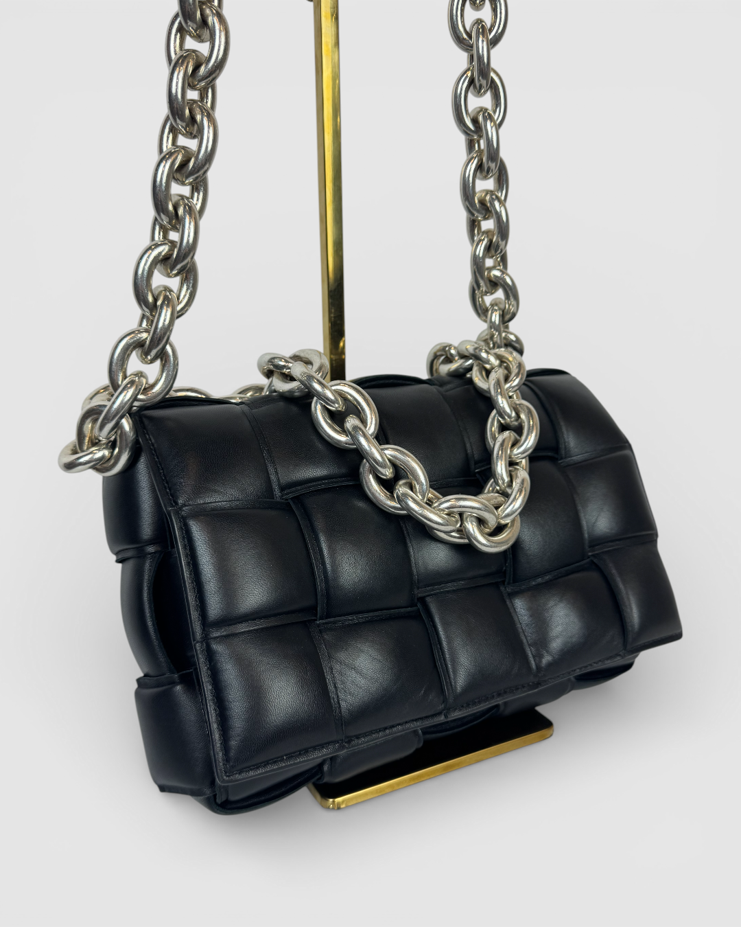 Bottega Veneta Black Intrecciato Chain Padded Cassette Bag