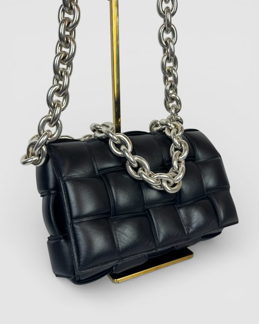 Bottega Veneta Black Intrecciato Chain Padded Cassette Bag