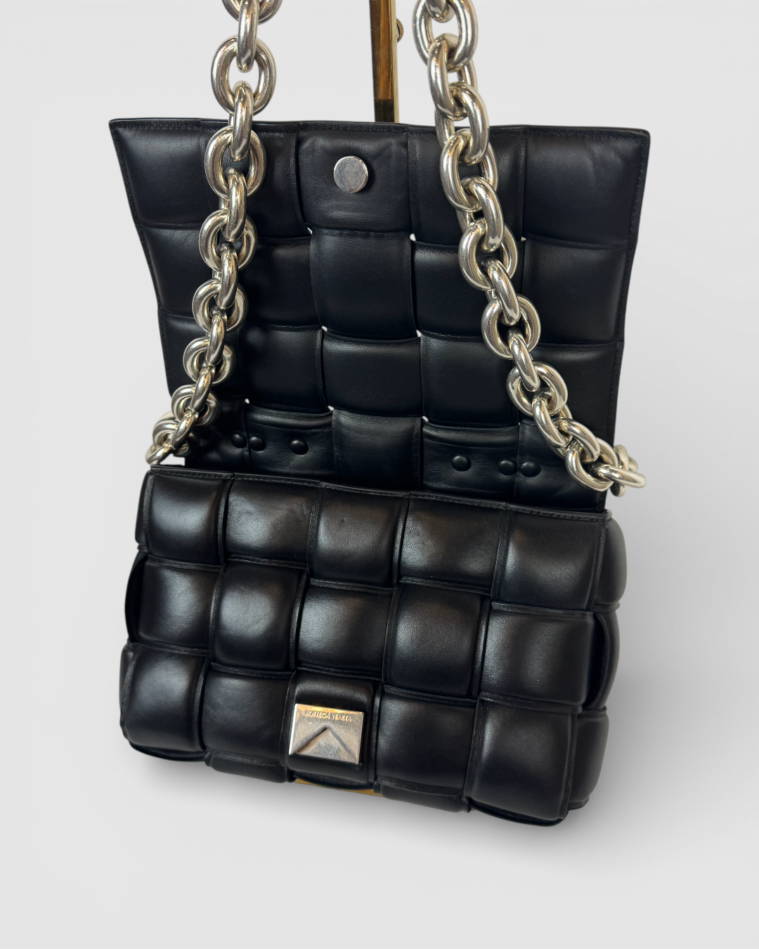 Bottega Veneta Black Intrecciato Chain Padded Cassette Bag