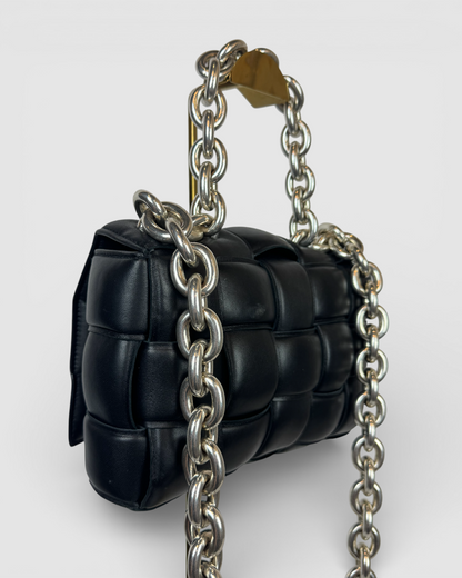 Bottega Veneta Black Intrecciato Chain Padded Cassette Bag