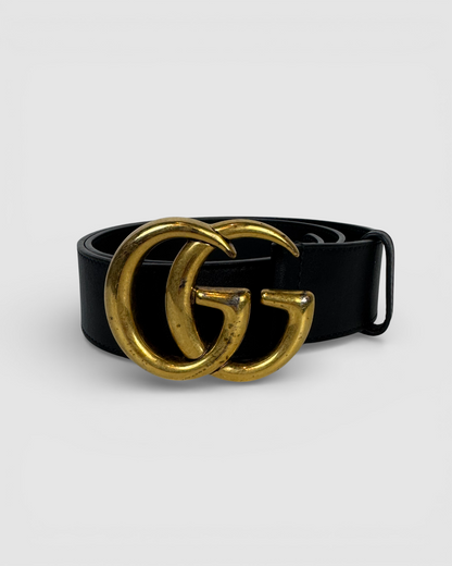 Gucci Marmont Black Leather Wide Belt w Gold Logo