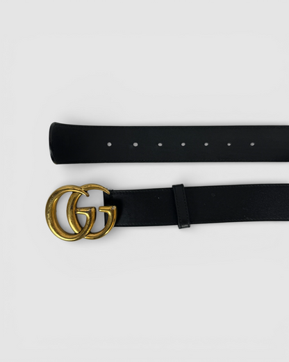 Gucci Marmont Black Leather Wide Belt w Gold Logo