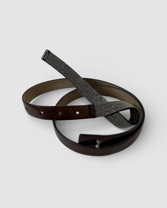 W BAG- Brunello Cucinelli Brown Leather Signature Bead in Twist Belt