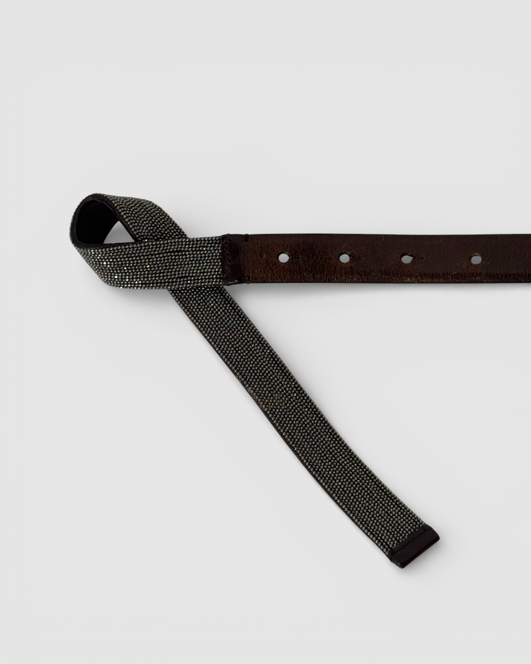 W BAG- Brunello Cucinelli Brown Leather Signature Bead in Twist Belt
