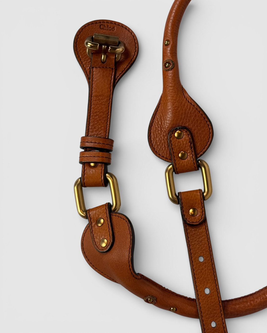 Chloe Brown Leather Rope Belt w Brass Hardware