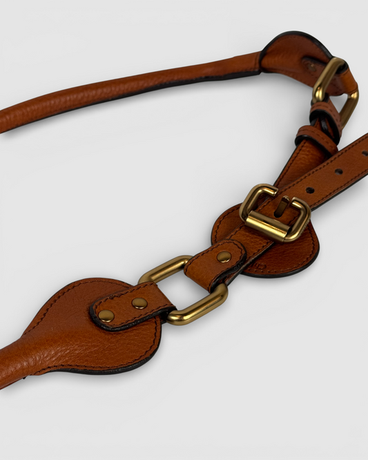 Chloe Brown Leather Rope Belt w Brass Hardware