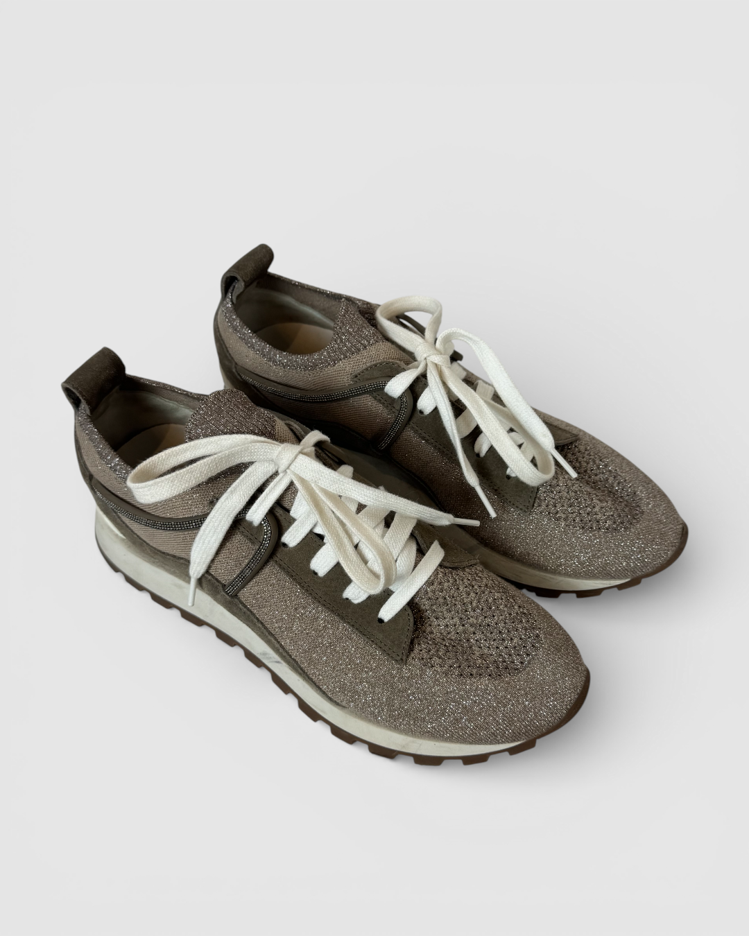 Brunello Cucinelli Light Brown Sparkly Sneakers
