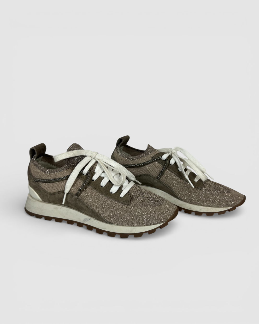 Brunello Cucinelli Light Brown Sparkly Sneakers