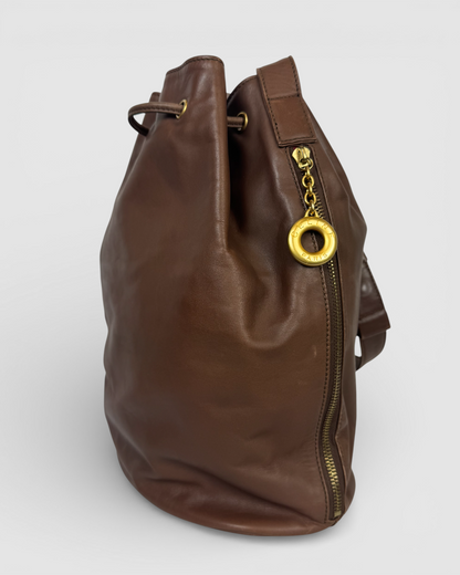 Celine Vintage Brown Leather Drawstring Bucket Bag