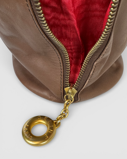 Celine Vintage Brown Leather Drawstring Bucket Bag