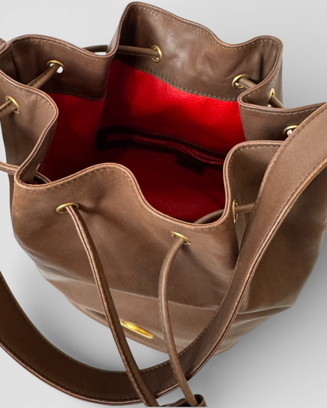 Celine Vintage Brown Leather Drawstring Bucket Bag