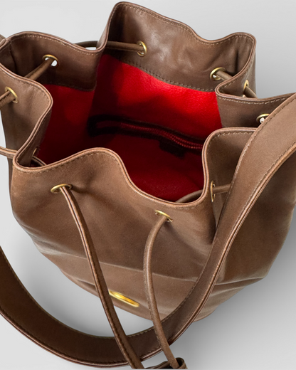 Celine Vintage Brown Leather Drawstring Bucket Bag