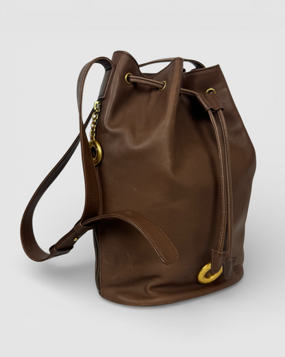 Celine Vintage Brown Leather Drawstring Bucket Bag