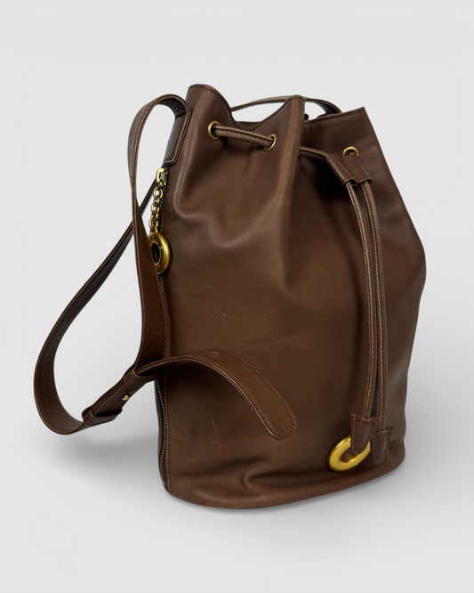 Celine Vintage Brown Leather Drawstring Bucket Bag