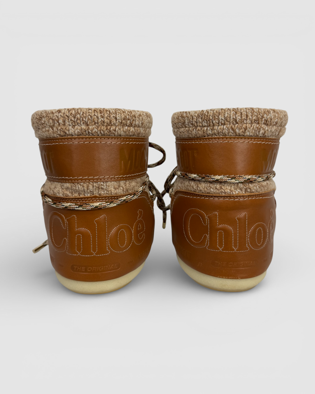 Chloe Brown Wool & Leather Lace Up Ankle High Moon Boot