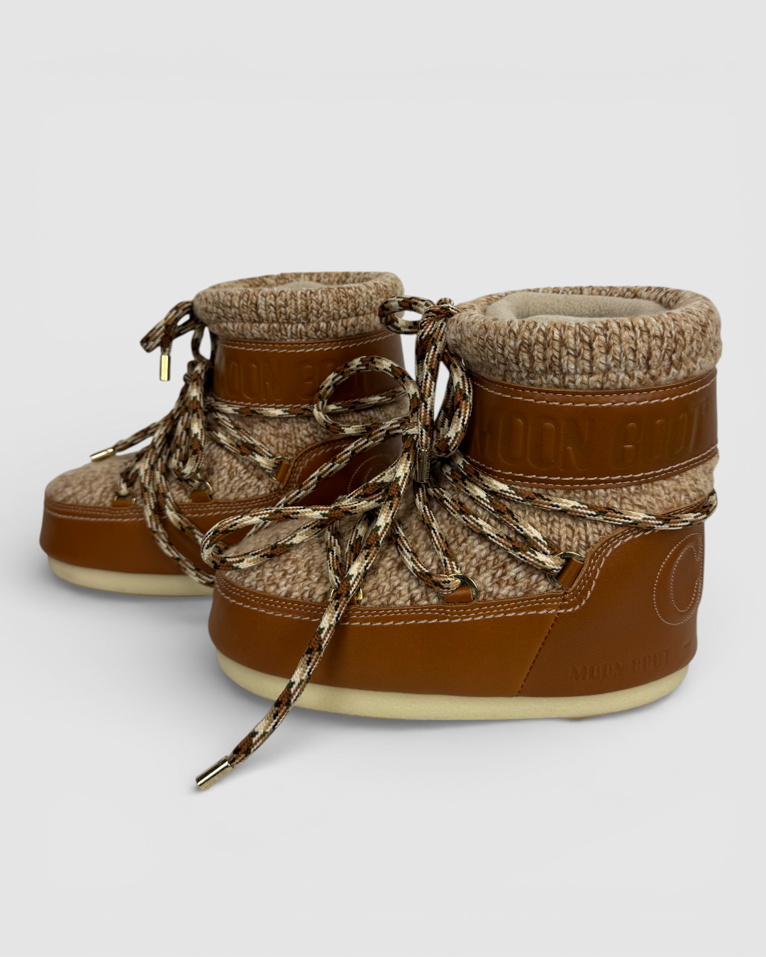 Chloe Brown Wool & Leather Lace Up Ankle High Moon Boot