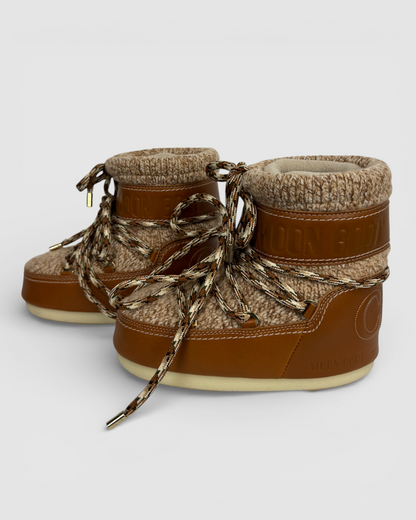 Chloe Brown Wool & Leather Lace Up Ankle High Moon Boot