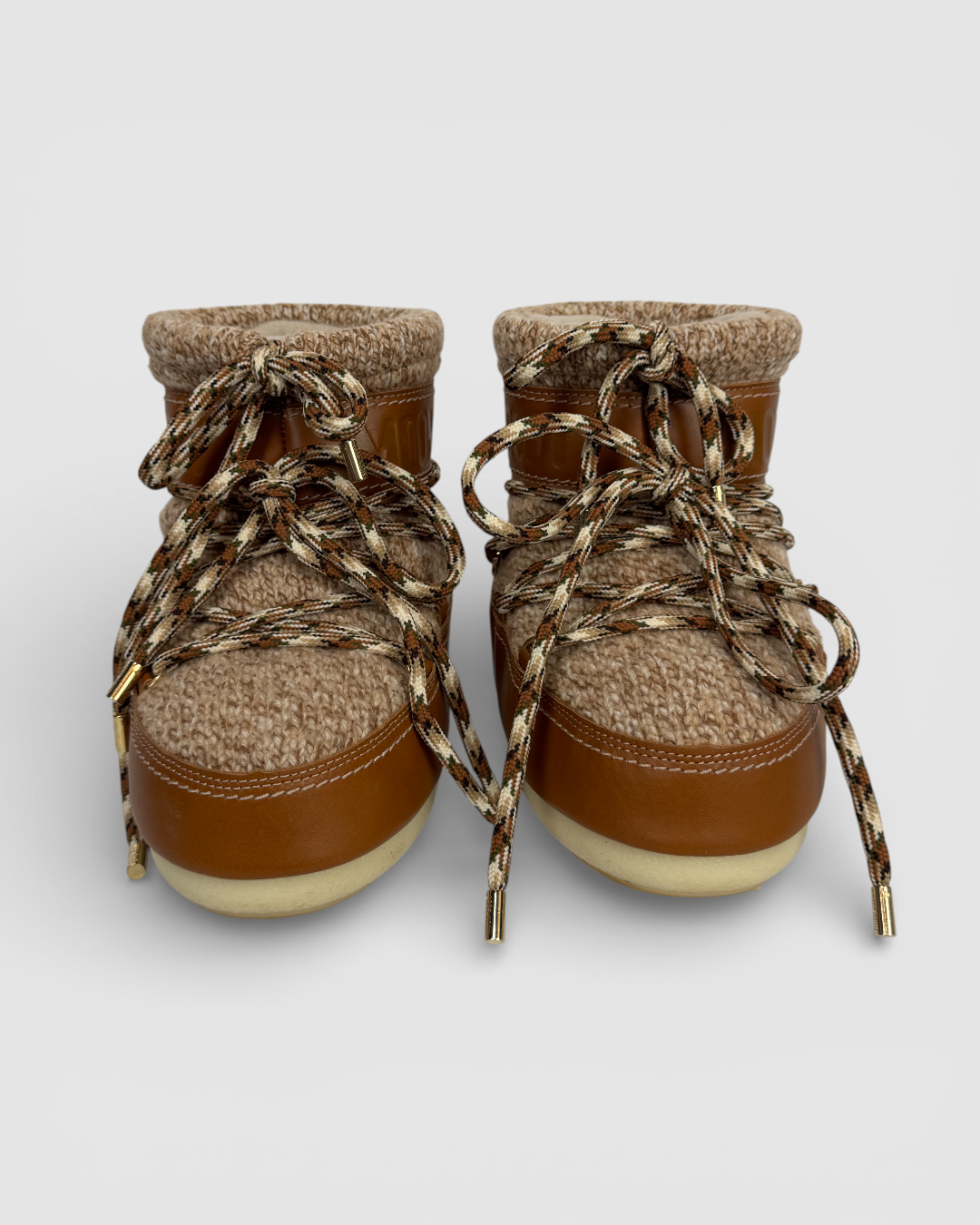 Chloe Brown Wool & Leather Lace Up Ankle High Moon Boot