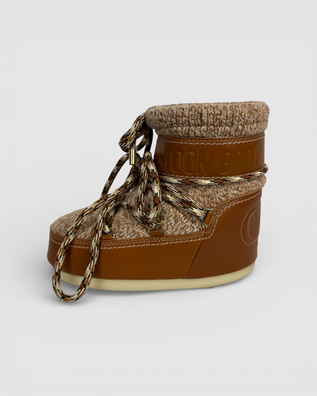 Chloe Brown Wool & Leather Lace Up Ankle High Moon Boot