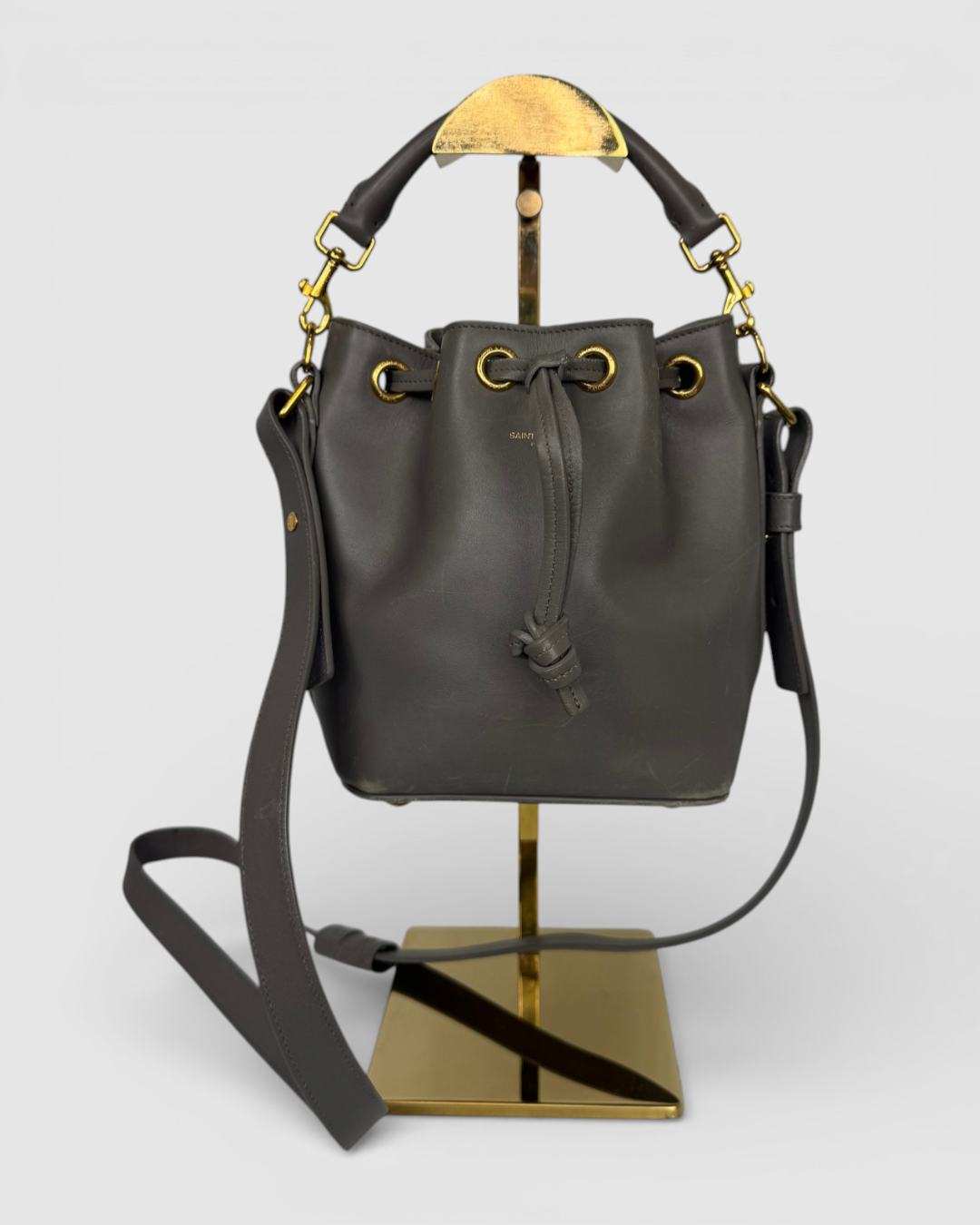 Saint Laurent Grey "Emmanuelle Bucket Bag" w Gold Hardware