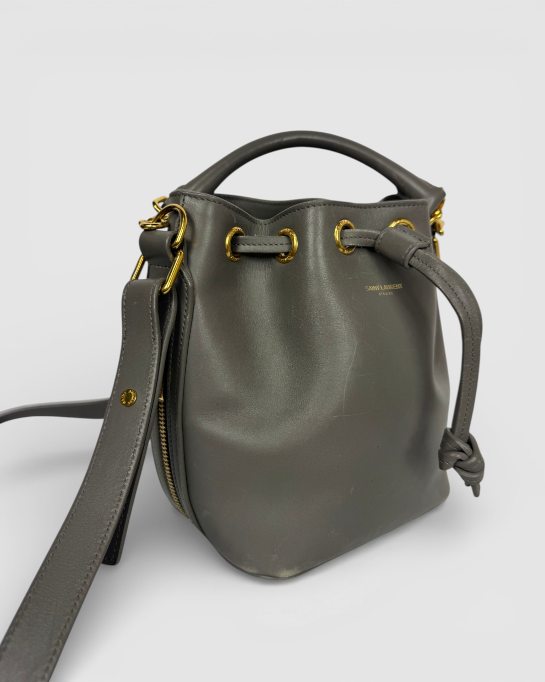 Saint Laurent Grey "Emmanuelle Bucket Bag" w Gold Hardware