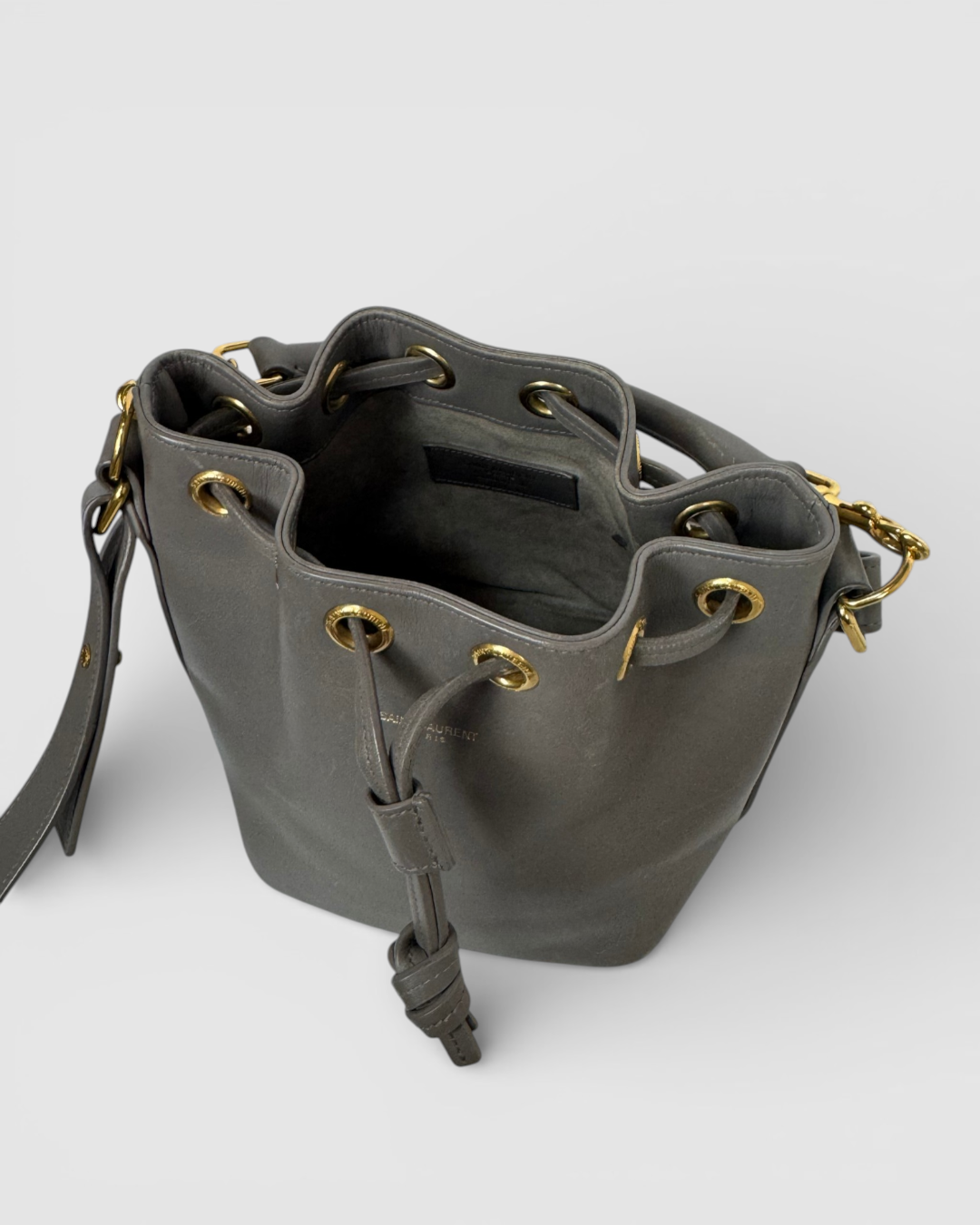 Saint Laurent Grey "Emmanuelle Bucket Bag" w Gold Hardware