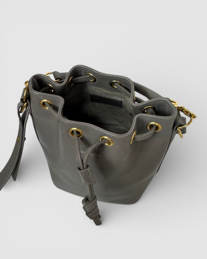 Saint Laurent Grey "Emmanuelle Bucket Bag" w Gold Hardware