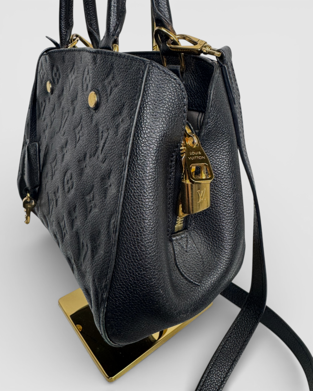 Louis Vuitton Black Monogram "Montaigne" Small Top Handle/Crossbody Bag