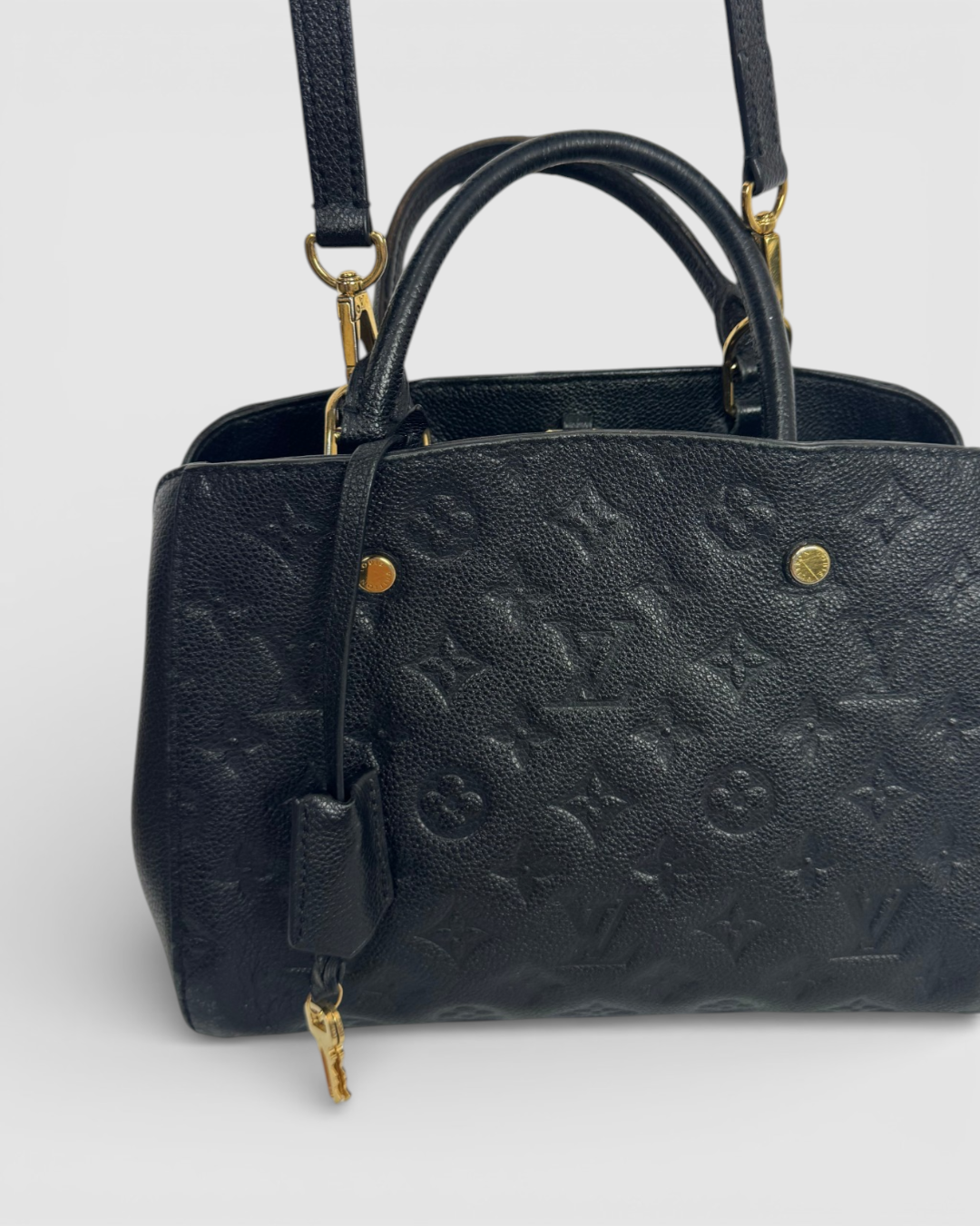 Louis Vuitton Black Monogram "Montaigne" Small Top Handle/Crossbody Bag