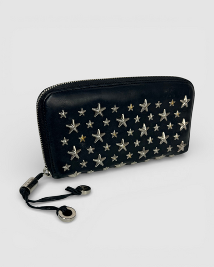 Jimmy Choo Black Leather Star-Studded Zip Around Wallet