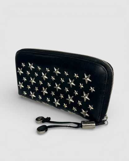 Jimmy Choo Black Leather Star-Studded Zip Around Wallet