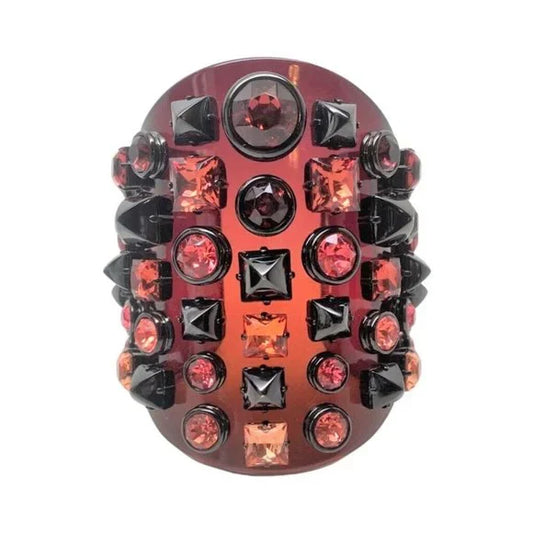 1980's Gucci Burgundy Plexiglass Crystal & Resin Large Studded Cuff Bracelet