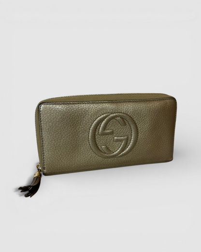Gucci Bronze Metallic Leather Soho GG Zip-Around Wallet