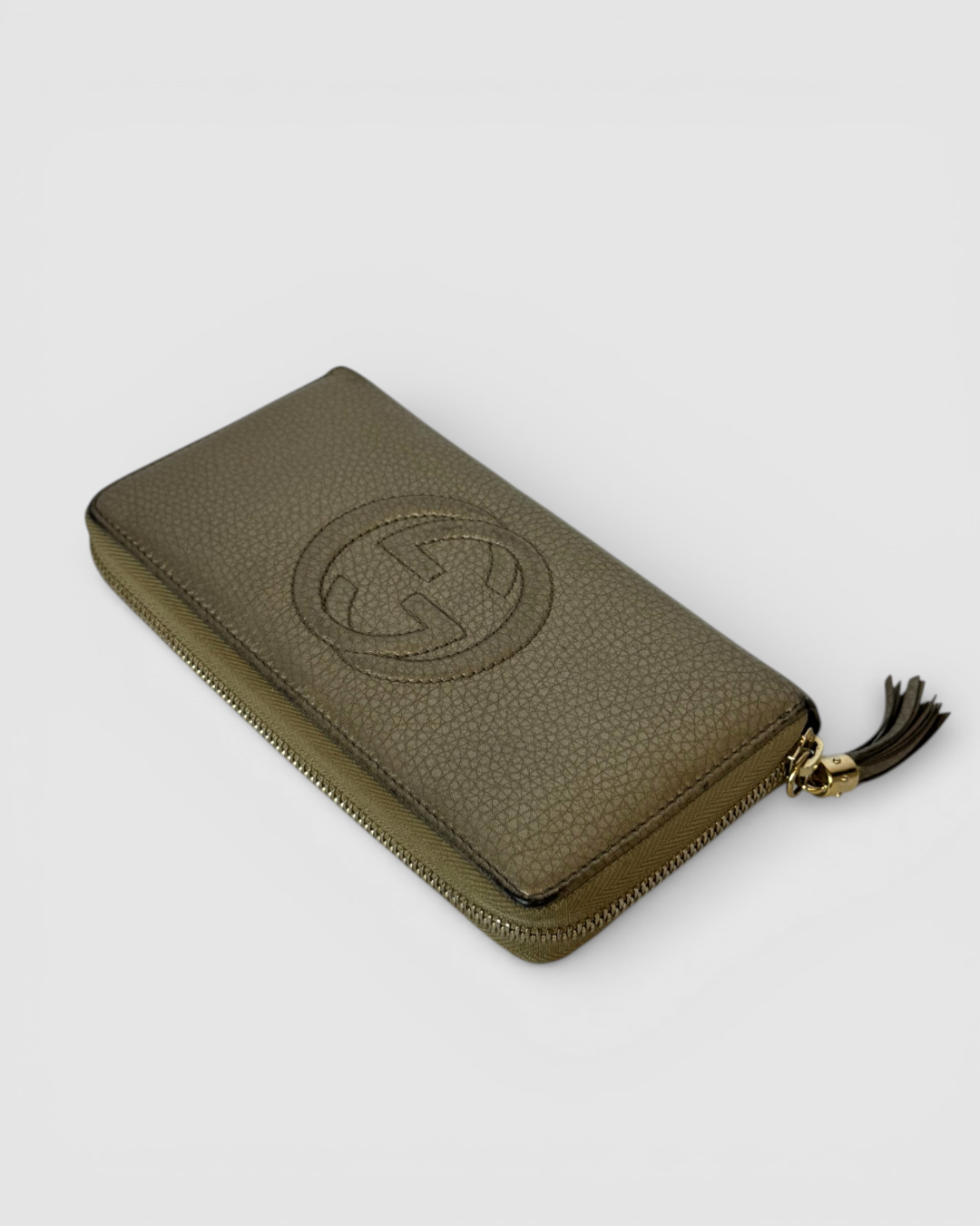 Gucci Bronze Metallic Leather Soho GG Zip-Around Wallet