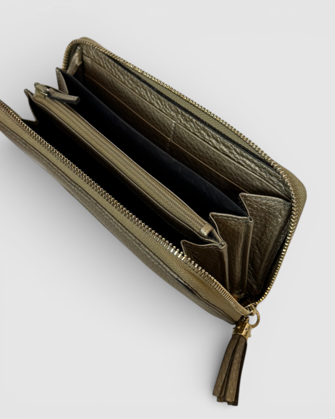 Gucci Bronze Metallic Leather Soho GG Zip-Around Wallet