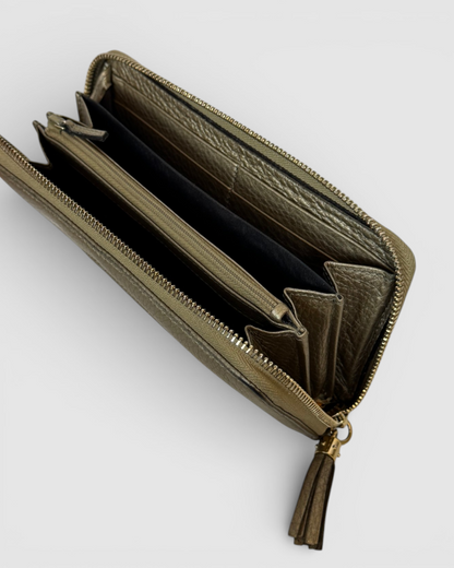 Gucci Bronze Metallic Leather Soho GG Zip-Around Wallet