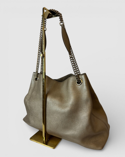Gucci Bronze Metallic Pebbled Leather Soho Chain GG Tote Bag